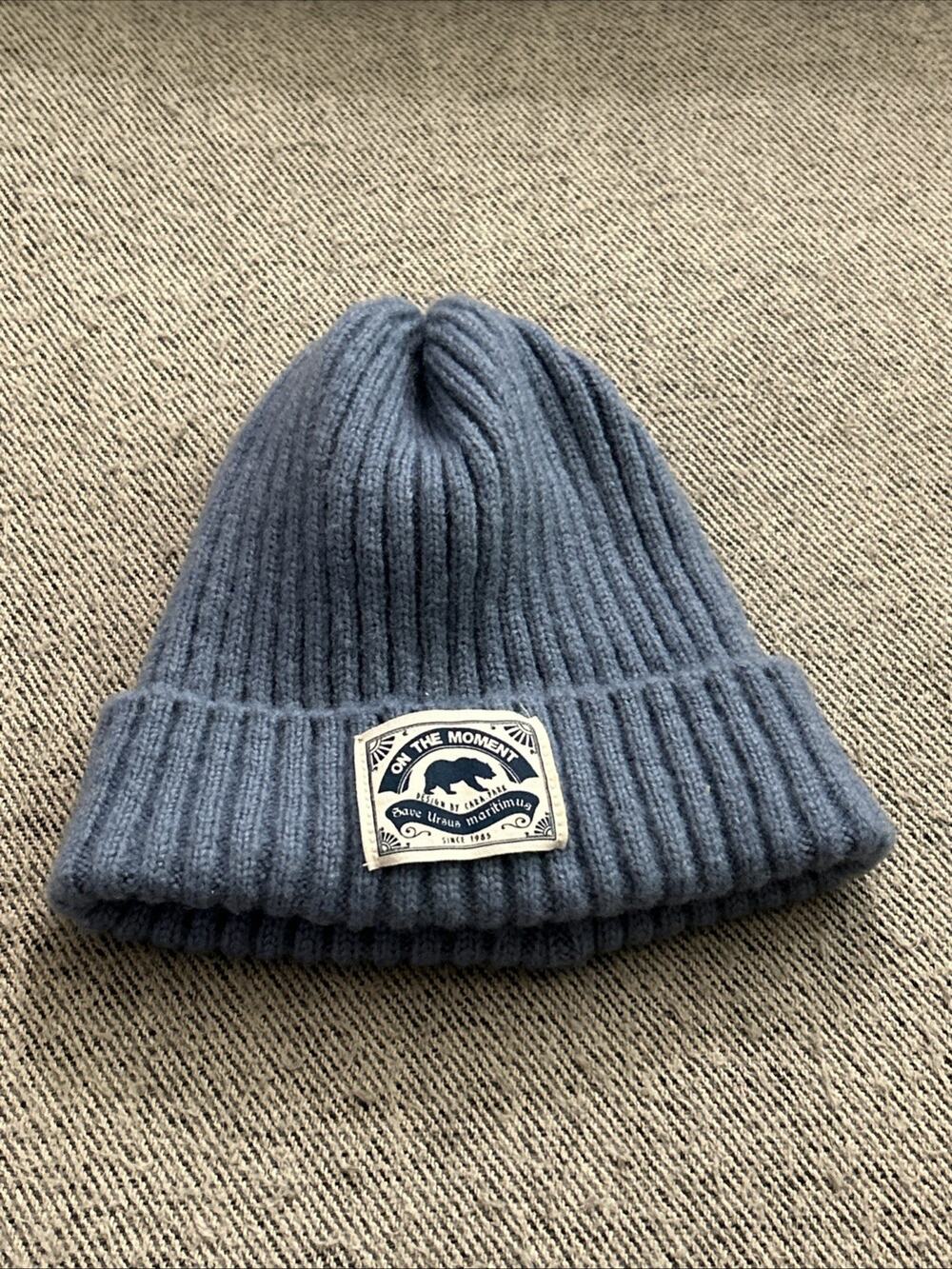 On The Moment Beanie Men's OSFM Blue Solid Casual Skull Cap Acrylic